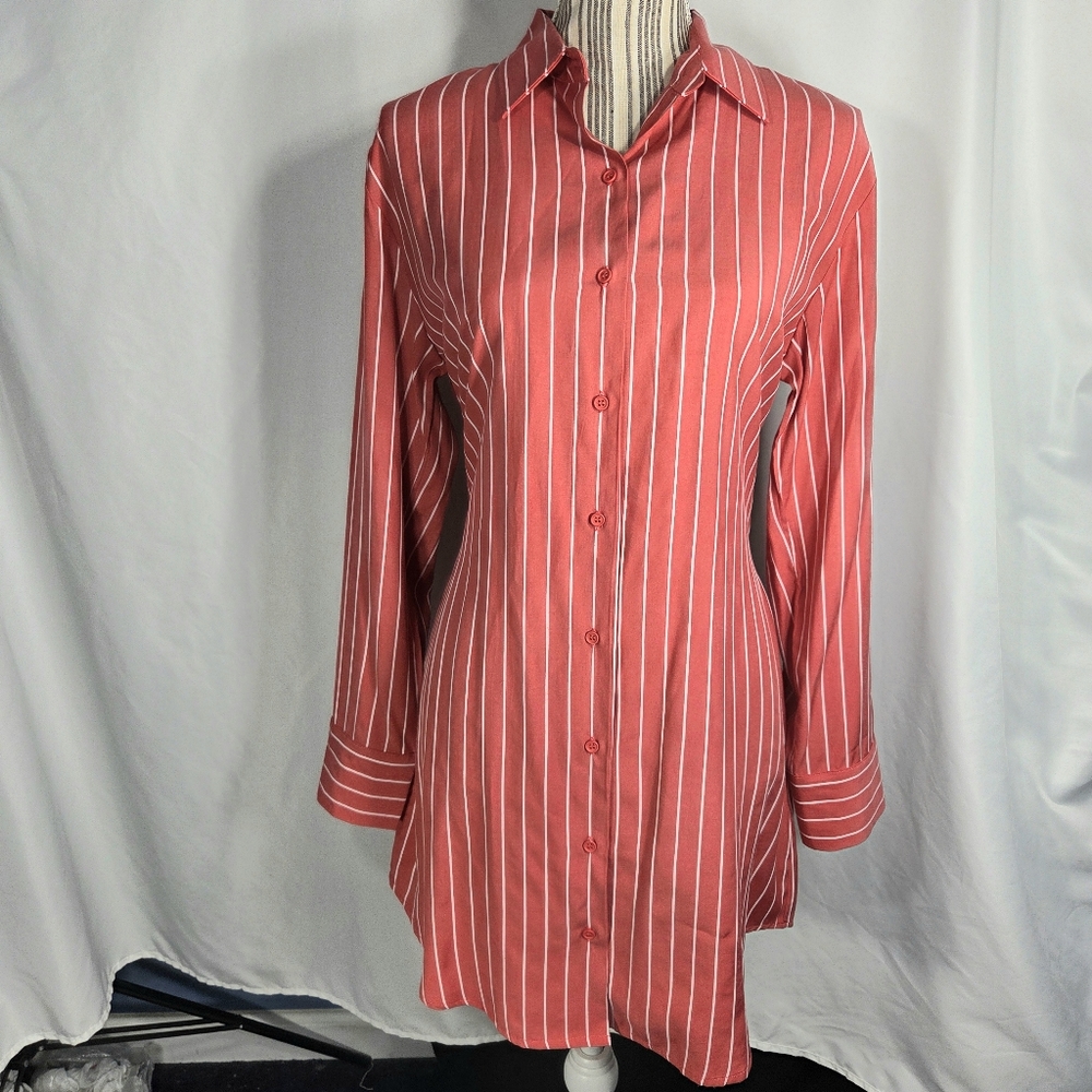 BB Dakota Steve Madden NWOT Orange & White Strip Button Down Shirt Dress Medium